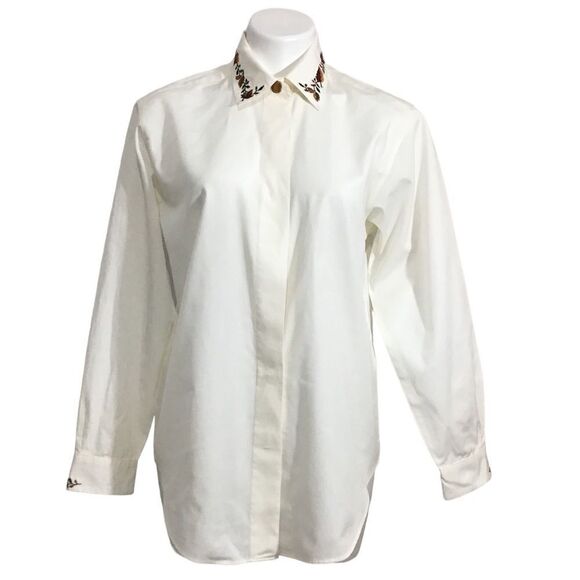 Pendleton Vintage White Oversized Satin Long Sleeve Button Down Blouse Size 8 - Picture 1 of 9